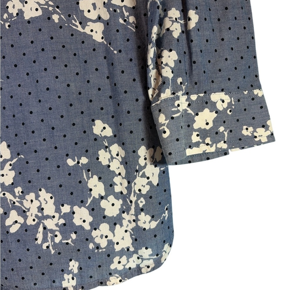 Talbots Womens Blue Floral Dot Chambray V Neck Long Sleeve Blouse Size M Top - Picture 4 of 9